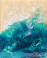 <h5>Sea Spray</h5><p>SOLD at Balmain Art & Craft Show Nov 2014.  Inks dropped and painted in-between layers of medium to create depth of light.
25cms x 20cms </p>