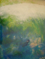 <h5>The wave is coming </h5><p>Inks blended and dropped into multi-layers of pouring medium on a wood panel to create depth. Can be placed on a sideboard or wall hung and looks great by a window or lamp as the layers reflect light. 
Colour: blues and lime green with iridescent pearl and white to create the foam of the wave
Size: 15cm x 20cm </p>